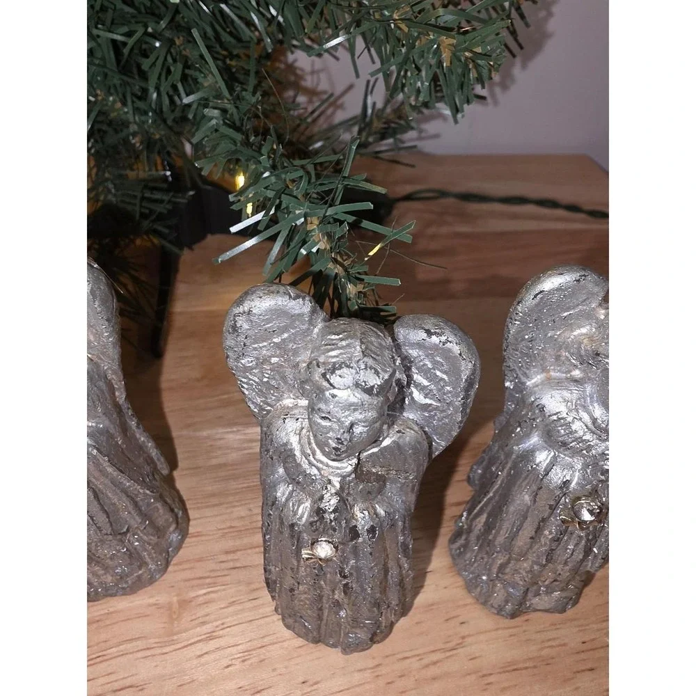 Set of 5 Silver Angel Christmas Figurines vintage wax